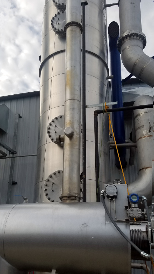 Stack view of Recuperative Thermal Oxidizer performing VOC Abatement for Chemical Processing Industry