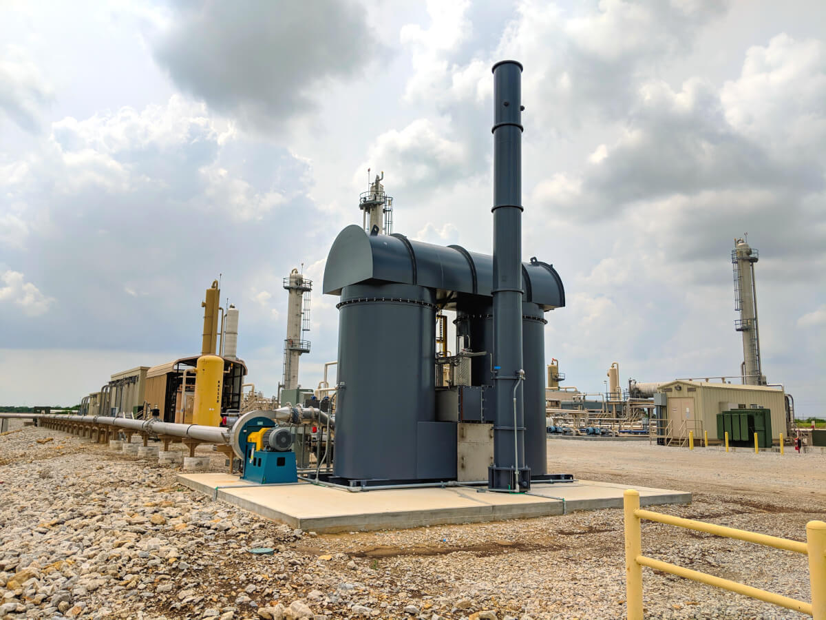 Regenerative Thermal Oxidizer destroys hazardous air pollutants at midstream facility-site view
