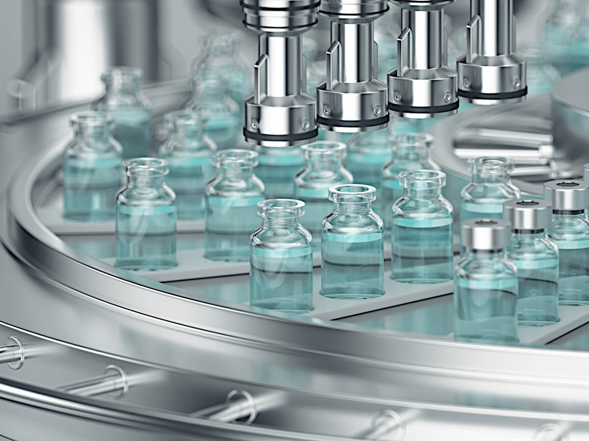 Vials of Medication Being Filled at Pharmaceutical Manufacturing Facility
