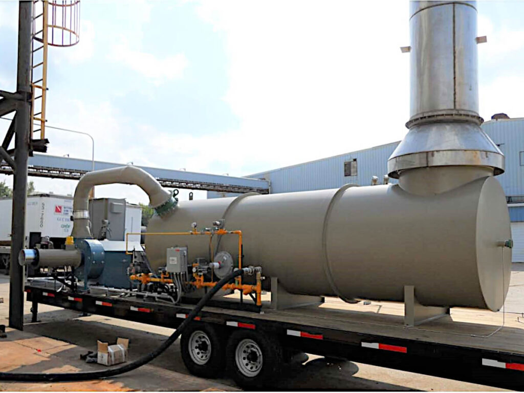 A Portable Thermal Oxidizer Hitched to Truck Waits to be Transported To Any Tanks or Pipelines Needing Off-Gassing Treatment
